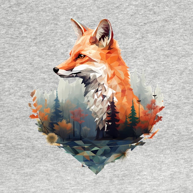 Geometric fox with forest in triangle look by Unelmoija